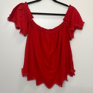 Moon River red off the shoulder blouse